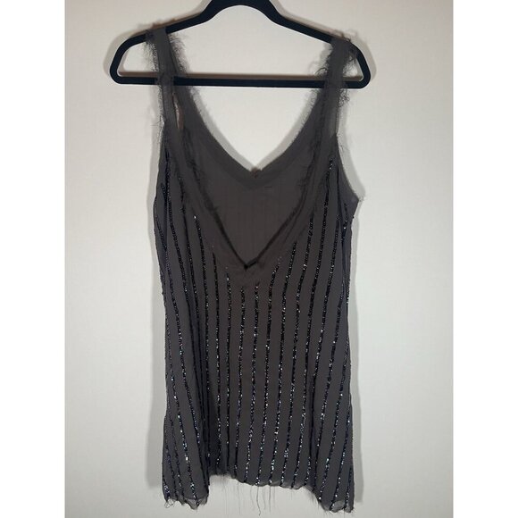 NEW Vintage Y2K Millau gray fringe sequin flowy tank mini dress M mobwife glam - Picture 3 of 12